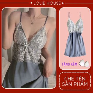 Váy ngủ 2 dây lụa satin phối ren gợi cảm đầm ngủ 2 dây lụa satin phối ren lolie house - m08