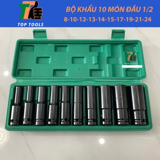Bộ khẩu 1/2, bộ khẩu 10 món gồm 8, 10, 12, 13, 14, 15, 17, 19, 21, 24