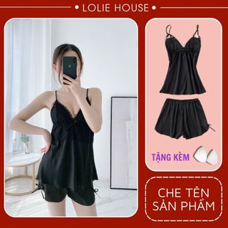 Bộ ngủ 2 dây lụa satin phối ren đồ bộ ngủ 2 dây phối ren chất lụa satin lolie house - m08