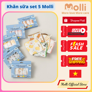 Hộp 5 khăn sữa muslin molli kích thước 30x30cm mol2015