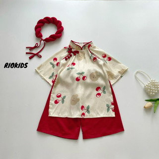 [5-28kg] Áo dài cách tân lụa đỏ RIOKIDS cho MẸ & BÉ GÁI mặc Lễ Tết, du Xuân, chụp hình, đi Chùa AD31