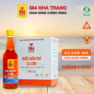 Thùng 6 chai Nước mắm Nhỉ Cá Cơm - 584 Nha Trang - Loại 30 độ đạm - Chai PET 500ml, Date luôn mới.