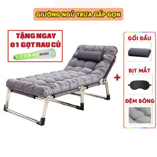  Giường xếp văn phòng ngủ trưa Vango gấp gọn khung thép chắc chắn tặng gối đầu đệm bông và bịt mắt 