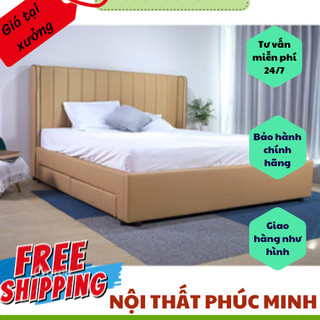 Giường bọc da cory beige vàng , chọn kích thước và màu theo yêu cầu