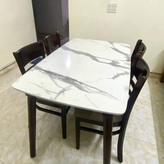 Bàn Ăn 4 Ghế gỗ giả đá đặt chung cư - ban an gia da, bh 12 tháng