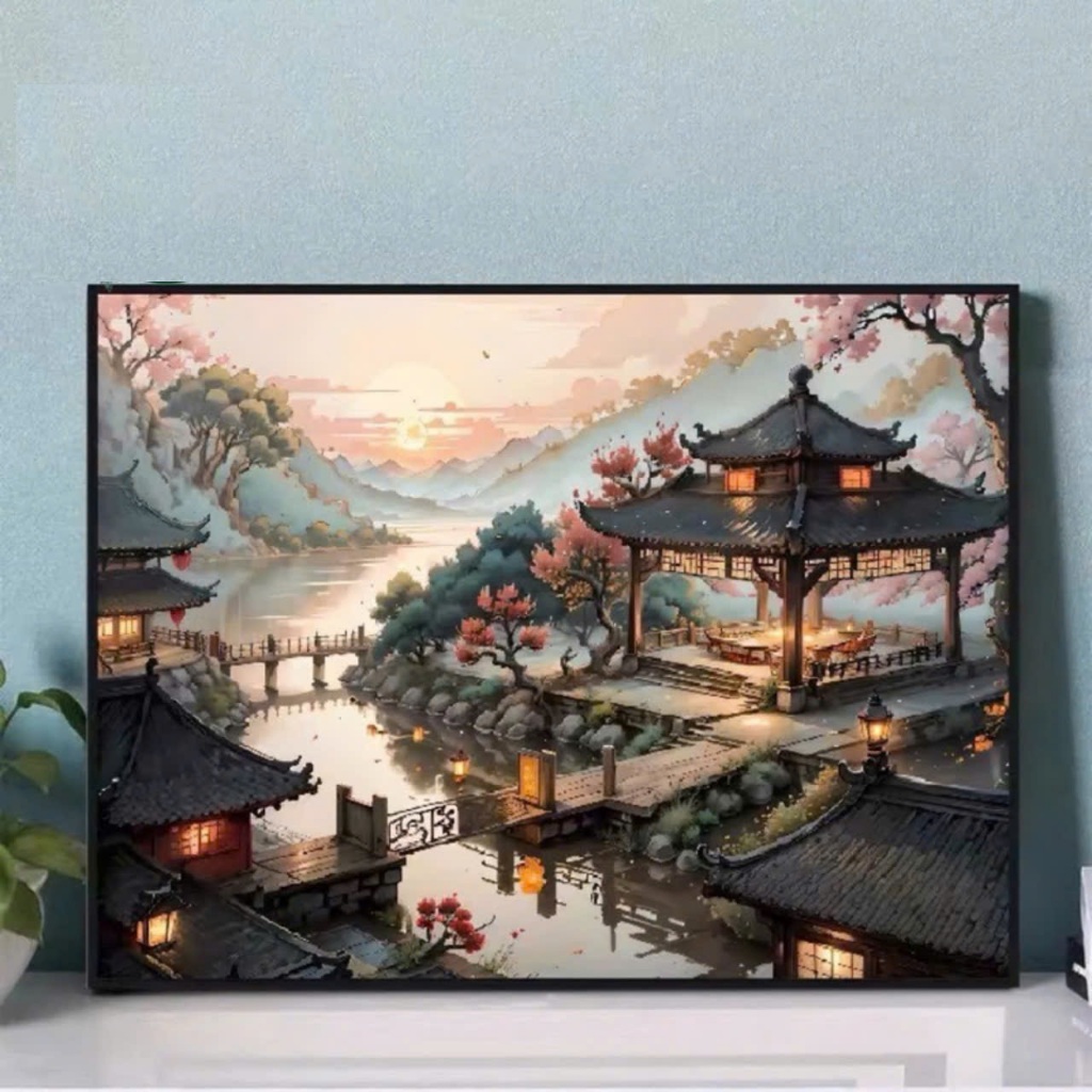 KHUNG DÀY 1.6 CM-Tranh sơn dầu số hóa rẻ,đẹp-tranh tô màu theo số-khung gỗ 40x50-