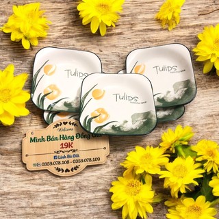 Combo 5 Đĩa Vuông Sứ Nhập Khẩu Cao Cấp Hoạ Tiết Hoa Tulips