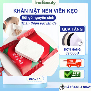 Khăn mặt nén du lịch tiện lợi túi màu đỏ đa năng dùng 1 lần 24*30cm deal 1k