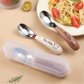 Thìa báo nóng và thìa inox Lion baby kèm hộp