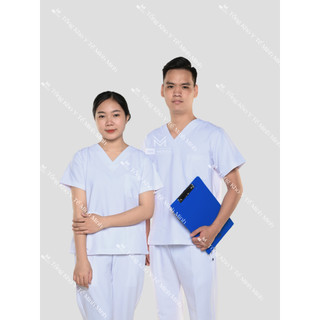 Bộ blouse cổ tim, phẫu thuật, bác sĩ, spa, dược sĩ MÀU TRẮNG