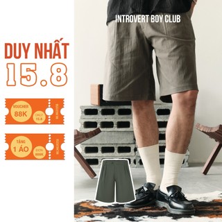 Quần short kaki xếp ly - màu rêu - introvert boy club
