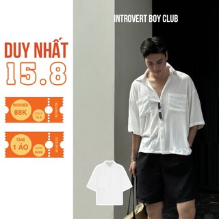 Áo sơ mi form boxy vân gỗ - introvert boy club - màu trắng
