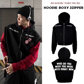 Áo hoodie who concept, hoodie boxy 3zipper