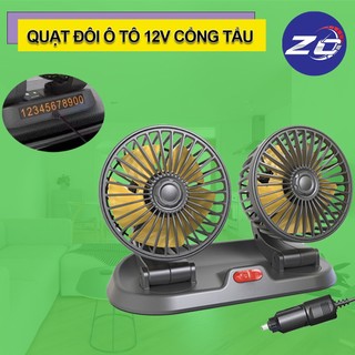 Quạt đôi mini 12V dùng đầu tẩu cao cấp để trên ô tô,quạt gió xoay 360 độ dùng cho oto xe hơi xe tải, xe công trình