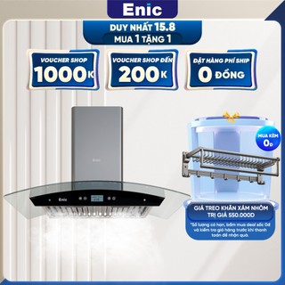 Máy hút mùi áp tường kính vát Enic, máy hút mùi nhà bếp cao cấp đa năng