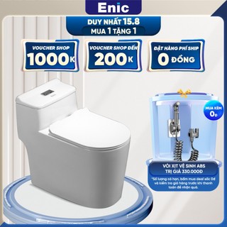 Bồn cầu liền khối enic cao cấp phủ men kháng khuẩn xả xoáy tiết kiệm nước