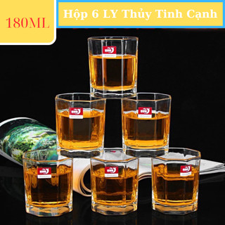 Hộp 6 Ly Thủy Tinh Cao Cấp Trơn Và Quai,Ly thuỷ tinh dùng uống nước 180ml