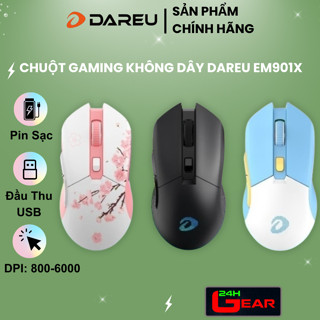 Chuột Không Dây DAREU EM901X LED RGB ,Dock Sạc (6000 DPI/ 6 Nú t/ Wireless 2.4 GHz) Chính Hãng