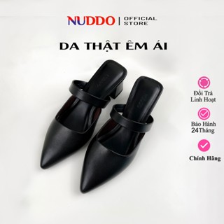 Dép Sục Cao Gót Nữ Đế Vuông 5p Thời Trang, Giày Mules Mũi Nhọn Da Thật Cao Cấp NUDDO S542D