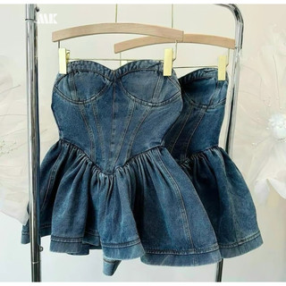 Áo ống jean cúp ngực xoè nhẹ bbd xinh go