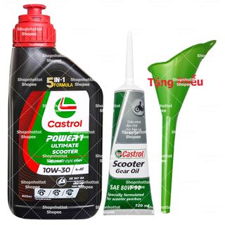 Combo Dầu nhớt tổng hợp tay ga Castrol Power-1 Ultimate 10w30 800ml ( 0.8L ) + Nhớt lap Castrol + Phễu – Shopnhottot