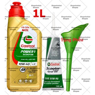 Combo Dầu nhớt Tổng hợp tay ga Castrol Power-1 Scooter 10w40 1.000ml ( 1L ) + Nhớt lap Castrol 120ml  + Tặng Phễu