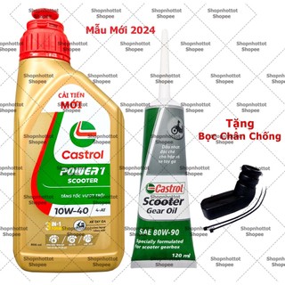 Combo Dầu nhớt tổng hợp tay ga Castrol Power1 10W40 800ml + Nhớt Lap Castrol (Tặng bọc chân chống xe) - Shopnhottot