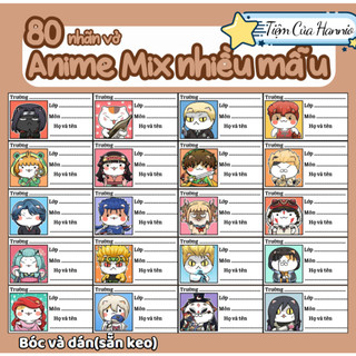 Set 80 Nhãn vở Anime hóa mèo (BẢN CÓ MÀU) siêu đáng yêu, dễ thương bóc dán đơn giản - Sticker Nhân Tập, Sách Cute