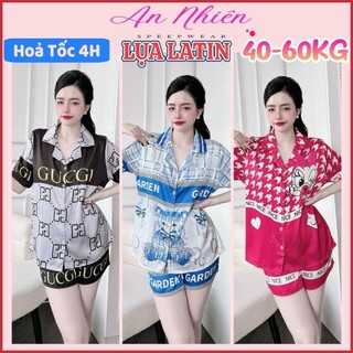 Bộ đồ ngủ lụa, bộ mặc nhà pijama đùi lụa Latin cao cấp xịn xò mướt mịn, họa tiết dễ thương