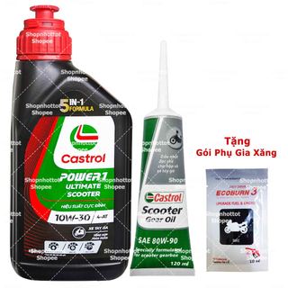 Combo Dầu nhớt tổng hợp tay ga Castrol Power-1 Ultimate 10w30 0.8L+ Nhớt Lap Castrol (Tặng phụ gia làm sạch kim phun Fi)