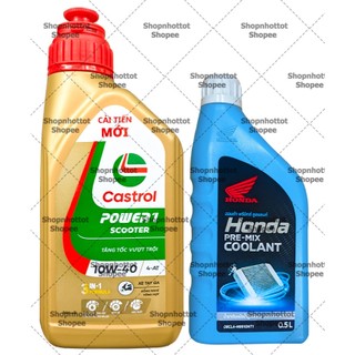Dầu nhớt tổng hợp tay ga Castrol Power1 Scooter 800ml + Nước mát Honda 500ml – Shopnhottot