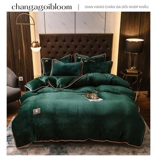 Bộ chăn ga gối nỉ nhung 4 món mềm mịn - xanh lá