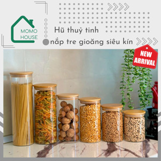 Hũ Nắp Gỗ Tròn Thuỷ Tinh Borosilicate Chống Ẩm Mốc, Đựng Các Loại Hạt, Ngũ Cốc, Gia Vị, Lọ Thuỷ Tinh Gioăng Silicone