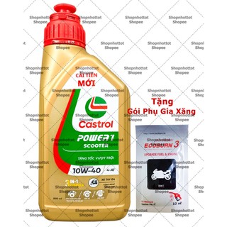 Combo Dầu nhớt tổng hợp tay ga Castrol Power-1 Scooter 10w40 800ml ( 0.8L) + Phụ gia làm sạch động cơ Ecoburn