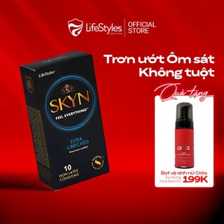 Bao cao su siêu trơn, siêu nhiều gel, mỏng khít LifeStyles Skyn Extra Lubricated - Hộp 10 bao