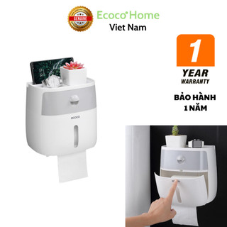 Hộp Đựng Giấy Dán Tường Ecoco 2 Tầng Cao Cấp Thông Minh Gắn Tường Chống Nước Không Cần Khoan Đục