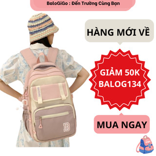 Cặp học sinh nữ đi học nhiều ngăn phối màu dễ thương phong cách Hàn Quốc G134 - BaloGigo