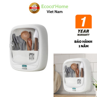 Hộp đựng đũa thìa dán tường hokorii, bốn ngăn tiện dụng có nắp đậy, dán tường siêu chắc chắn