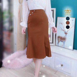 Chân váy công sở nữ kiểu đuôi cá xòe đính 3 nút sang trọng CHUU CV6109