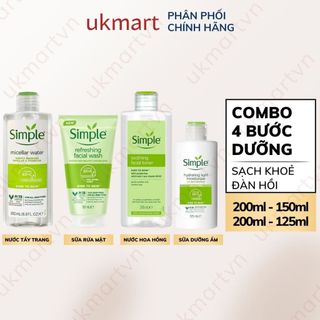 Combo Simple Làm Sạch Tẩy Trang + Sữa Rửa Mặt + Nước Hoa Hồng