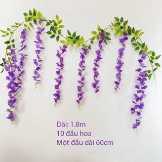 Dây hoa hoa tử đằng giả dài 1.8m 9 đầu hoa 60cm bằng lụa dùng trang trí nhà cửa khung cửa tiệc cưới tuyệt đẹp