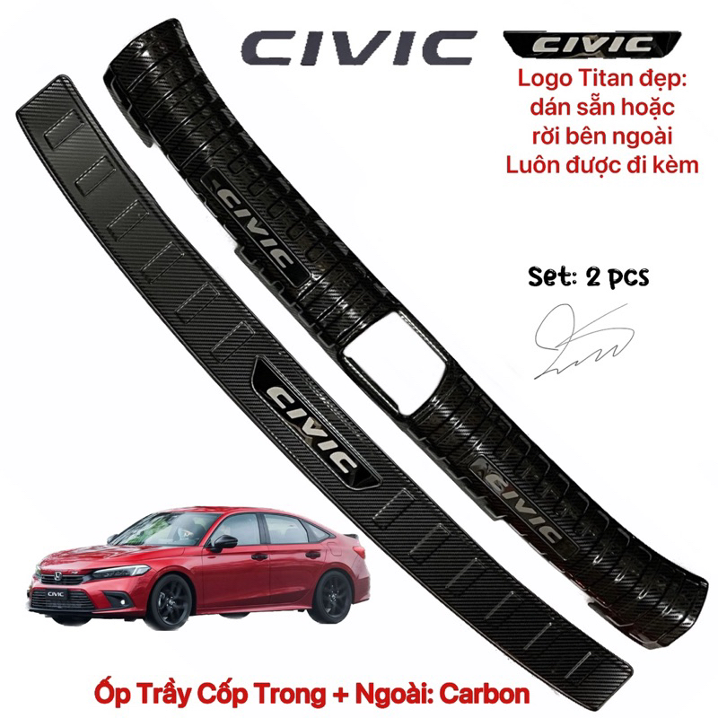 Chống trầy cốp Ốp Cốp Trong Ngoài xe Civic 2022 2023 2024 2025 Gen 11 Cao cấp vân Carbon