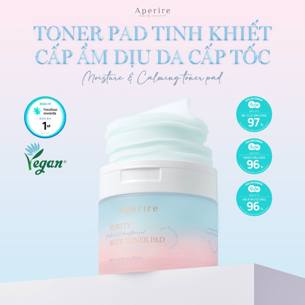 Toner Pad Tinh Khiết Cấp Ẩm Dịu Da Cấp Tốc Aperire Purity Blue Moisture and Calming Toner Pad 140ml/70 miếng