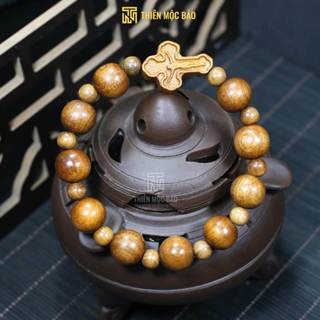 Chuỗi hạt mân côi 10 hạt mix Thánh giá gỗ Bách xanh thơm - Vòng tay công giáo | Thiên Mộc Bảo