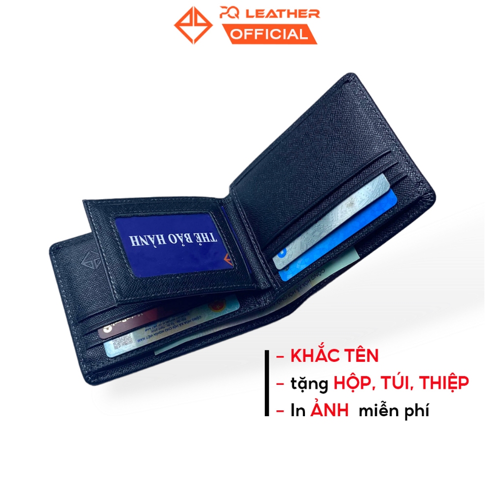 Ví nam da saffiano cao cấp PQ Leather PV6 - da thật - full hộp làm quà tặng - BH 12 tháng