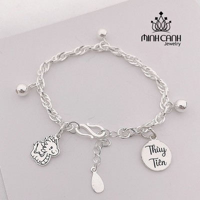 Lắc Bạc Dây Xoắn Khắc Tên Và Mix Con Giáp Cho Bé - Minh Canh Jewelry