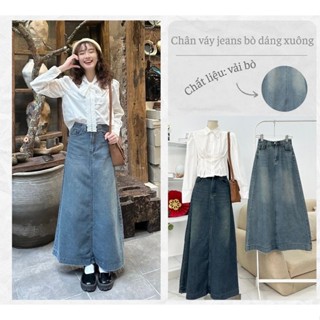  Chân Váy Jeans Bò Dáng Suông Dài Lưng Cao Tua Rua Gấu Thời Trang VIOLE C82 