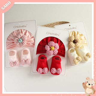  Set Mũ Turban Kèm Tất Cổ Ngắn Hình Hoa Caro Xinh Xắn Đáng Yêu Cho Bé Gái 0-12m 