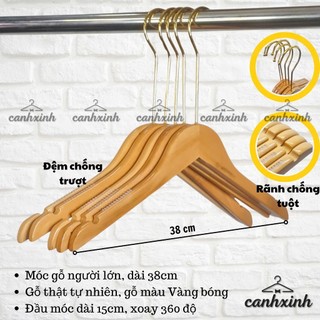 Móc Gỗ Vàng Treo Quần Áo Người Lớn, Móc Vai Xuôi Vàng Bóng Đẹp Loại 1