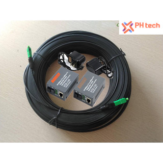 Combo 50m cáp quang 1fo gia cường bấm sẵn 2 đầu + cặp converter quang HTB 3100 , HTB GS03 A&B